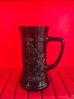 Black Glass Beer Stein with Embossed Figures