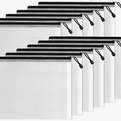 SUNEE Plastic Mesh Zipper Pouch 9x13 in (Black, 12 Packs),Extra Large Water-R...