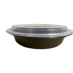 48 oz. Black Round  Container with Lid 9" 