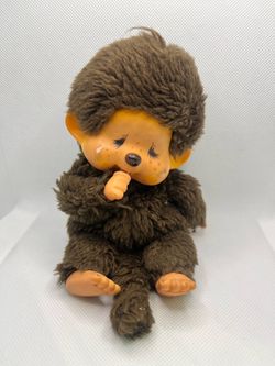 Vintage Monchhichi Sekiguchi Monkey Doll Brown Plush 1970s Japan Thumb Sucking