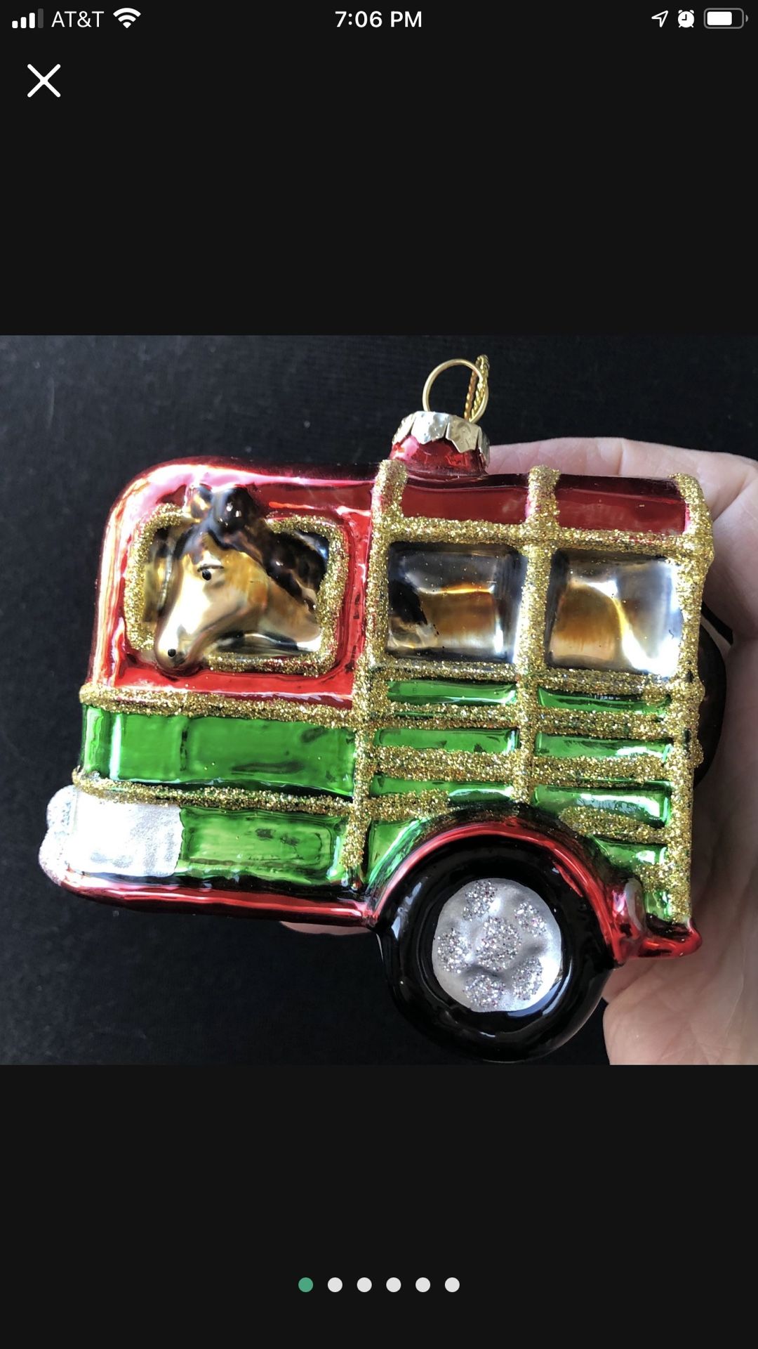 3 1/2 Inch Long Hand blown Holiday Ornament Horse In Trailer Pre Owned  Inscribed 2012 