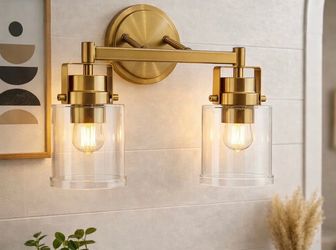 2-Light Gold Vanity Wall Sconce with Glass Shades