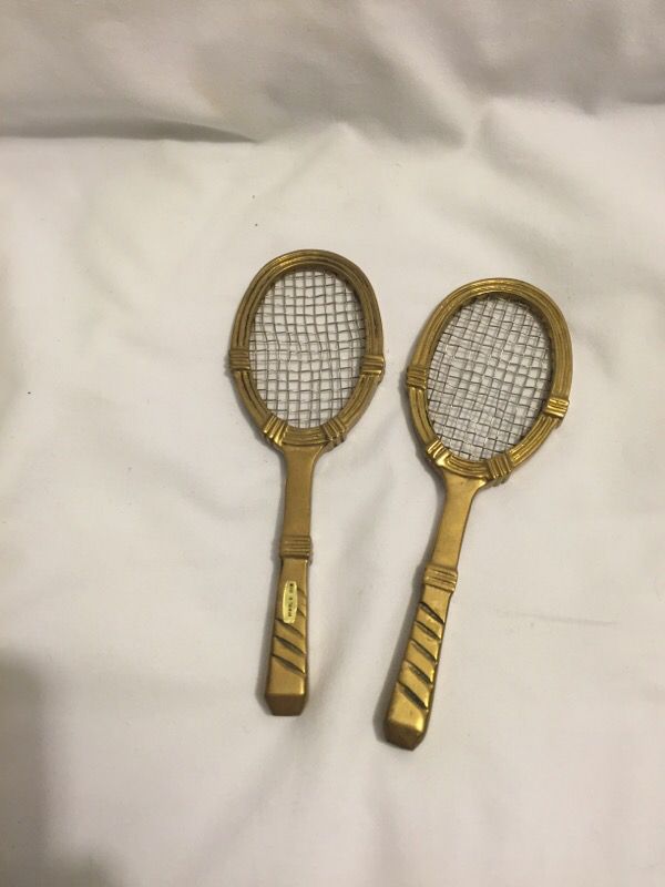 Brass, 5 inch tennis rackets, set of 2