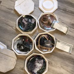 FRANKLIN MINT Persian Kitten Collector Porcelain Plate Set (5) by Nancy Matthews
