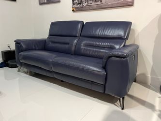 Navy Blue Leather Power Recliner Sofa