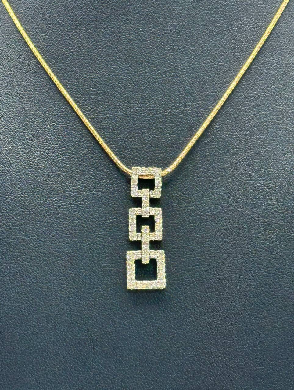 14k solid yellow gold 3 square 0.35 CTW Diamond pendant/charm on 16” chain necklace