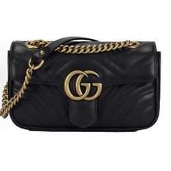 GUCCI Gucci GG Marmont Gold Vintage Double G Logo Emboassed Leather Marmont 22 Chain Flip Bag Shoulder Bag Crossbody Bag(107)23