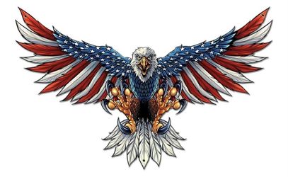 Eagle with American Flag Wings XL 36" x 16" Plasma Cut Metal Sign