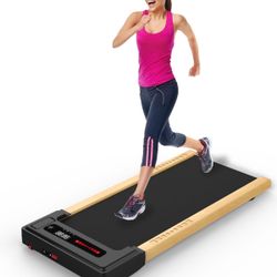 Wood Under Desk Treadmill, Walking Pad Treadmills for Home, Portable Treadmill with LED Display and Remote Control, Installation-Free Jogging Machine 