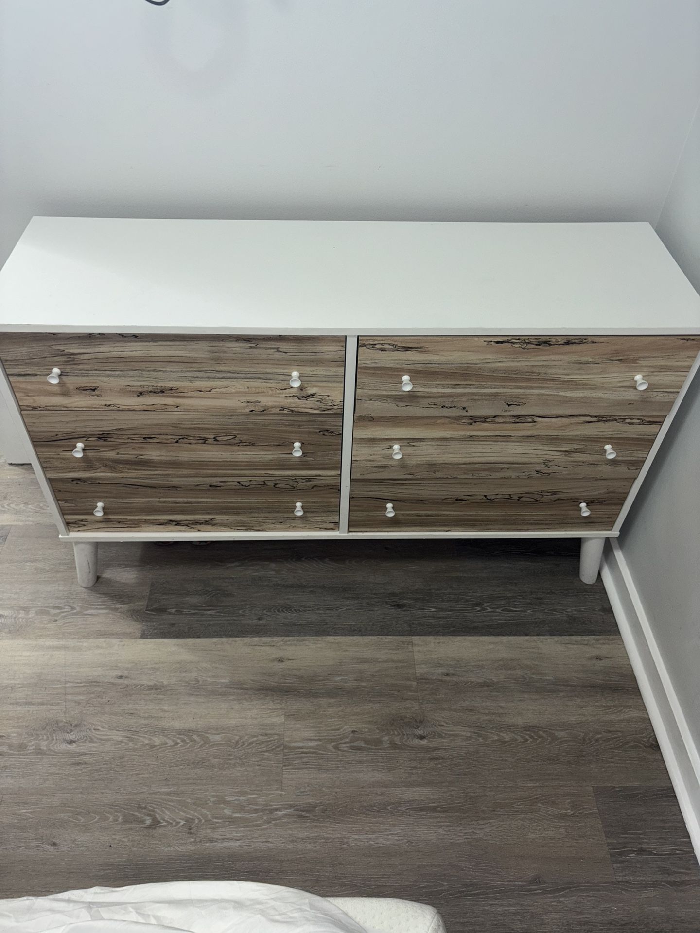 Modern 4-Drawer White & Wood Dresser