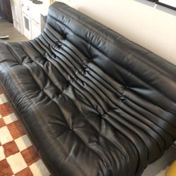 3-Seater Togo Black Faux Leather Sofa