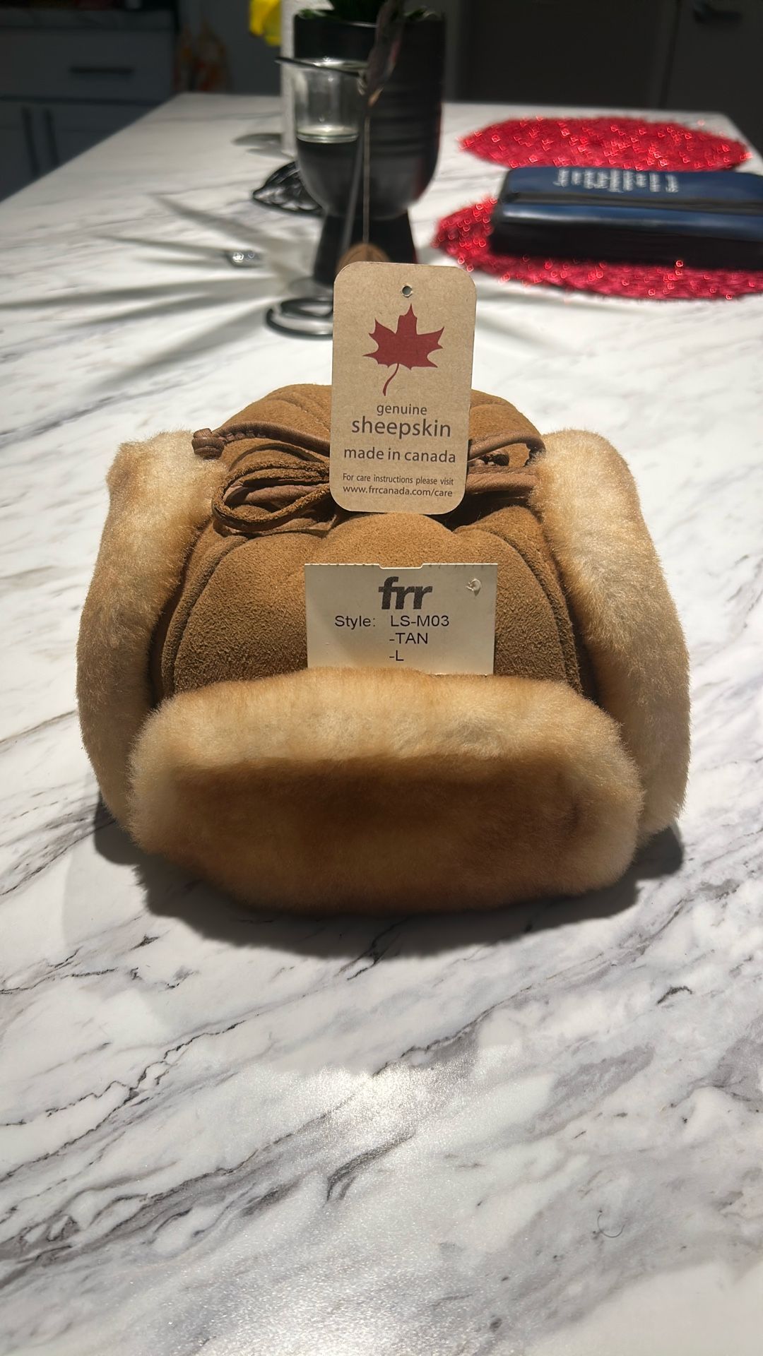 Alaska Shearing Sheepskin Trapper Hat- Tan Size =Large