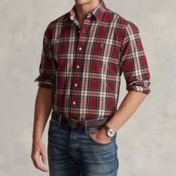 Ralph Lauren Men's Classic Fit Red Plaid Flannel Shirt Size S