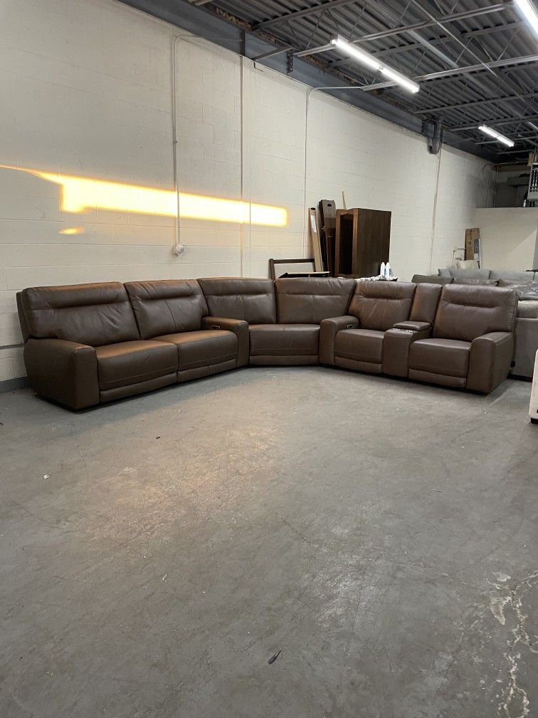 Large Brown Leather Couch Recliner Sectional
