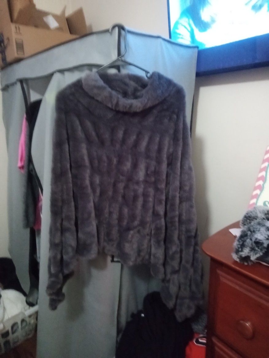 Beautiful Charcoal Grey Fur Poncho 