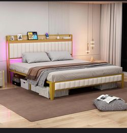 Gold and White Full bed Frame LIKE NEW!