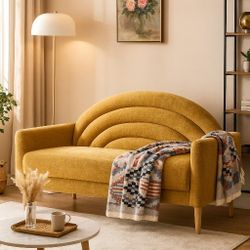 Sofa, Comfy Couch with Spring Cushions, Small Sofa for Small Spaces, Mid Century Modern Linen Upholstered 2 Seater for Living Rooms/Bedrooms/Office, W