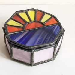 Handmade Stained Glass Jewelry Trinket Box "Sunrise At Sea"