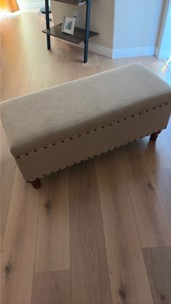 Upholstered Storage Ottoman Bench with Nailhead Trim