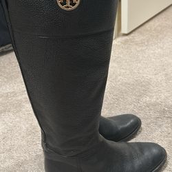 Tory Burch Black Leather “Riding” Boots, Size 9.5