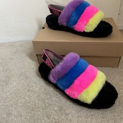 Fluffy UGG Slides With Back Strap 