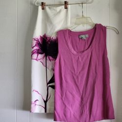 Ladies Clothing Pink Top and White Skirt W/ Pink Floral $15