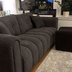 Charcoal Grey Boucle Modern Couch 92in