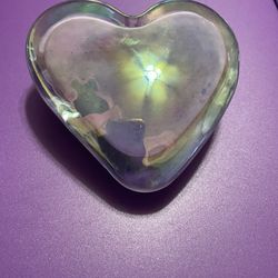 Heart-Shaped Iridescent Glass Paperweight 