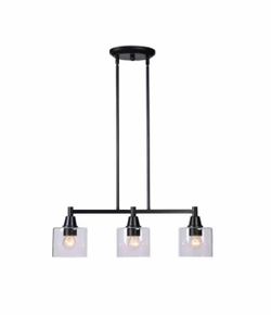3-Light Black Linear Island Pendant Hanging Light, Kitchen Lighting with Clear Glass Shades