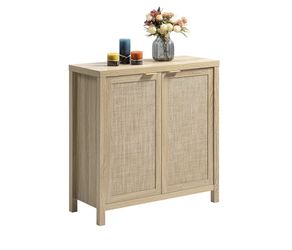 1650a  Rattan Sideboard Buffet Cabinet with Large Storage - Boho Credenza Coffee Bar Cabinet with Adjustable Shelves, Buffet Console Table for Kitchen