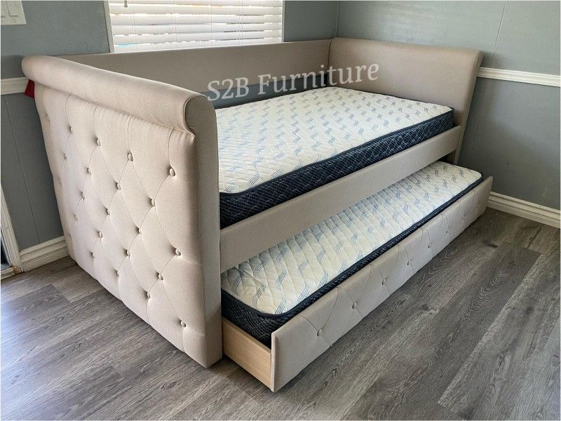 Twin Twin Beige Daybed With Ortho Mattress Included!!