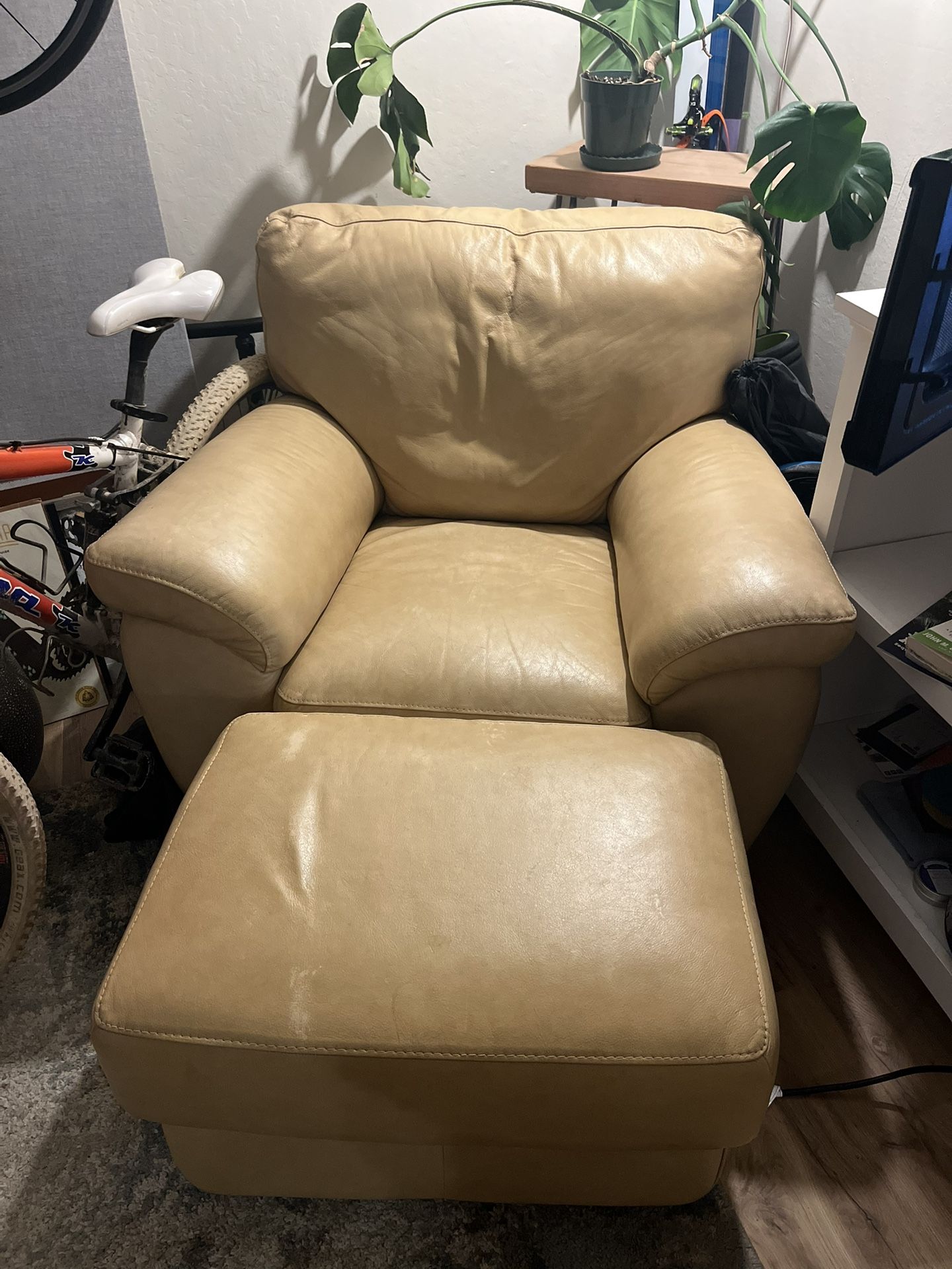 Leather Armchair with Ottoman