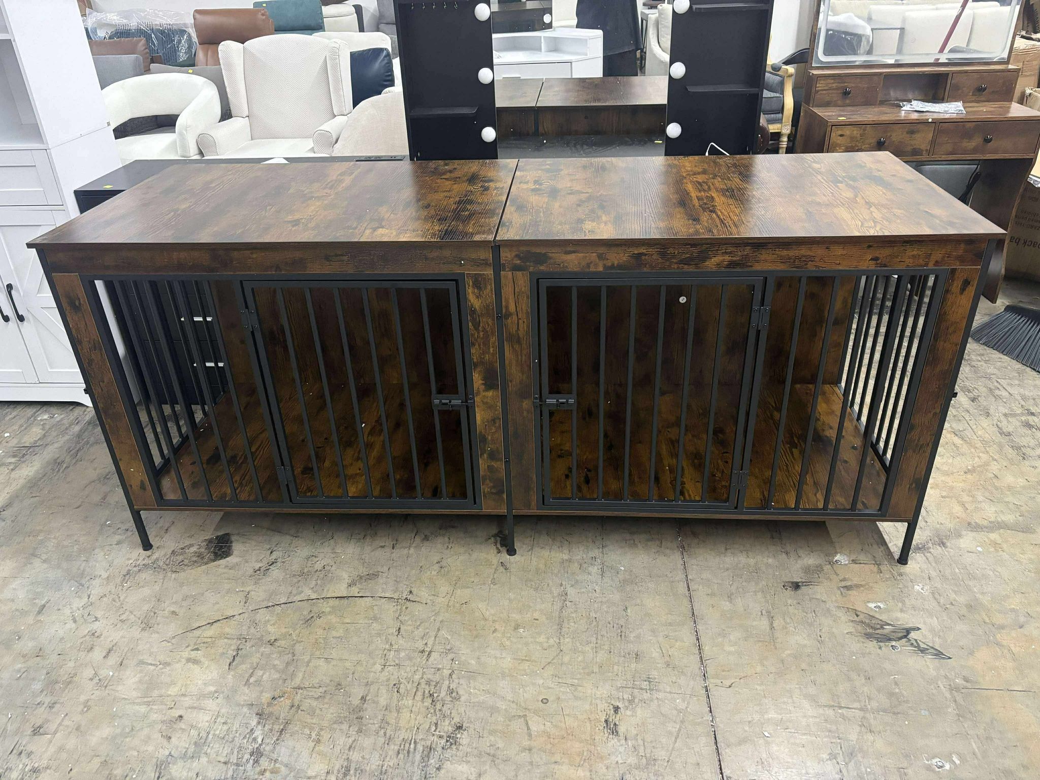 78 Inch Dog Crate Furniture for 2 Dogs, Extra Large Double Dog Cage Large Breed, XXL Thick Wooden Dog Crate (small damage)