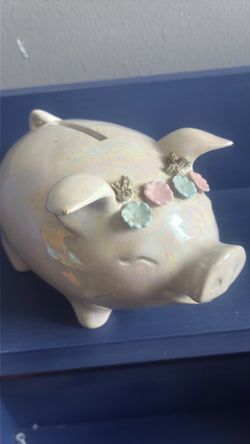 Ceramic Piggy Bank with Floral Detail