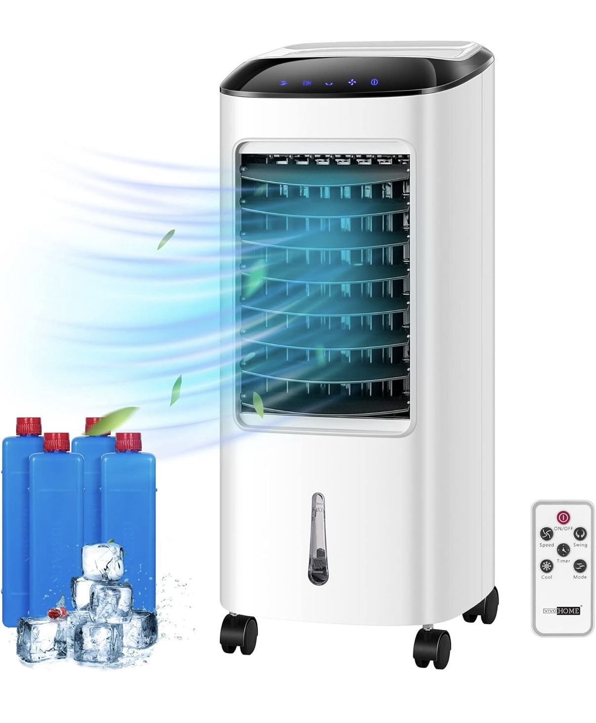 2 VIVOHOME Portable Evaporative Air Cooler 110V 65W Fan Humidifier with LED Display and Remote Control Ice Box for Indoor Home Office Dorms ETL Listed