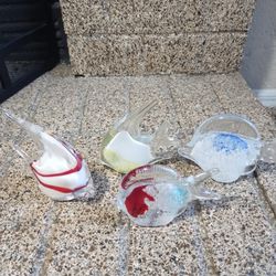 Glass Fish Paperweight Tropical Nautical Set Of 4 Paperweights 