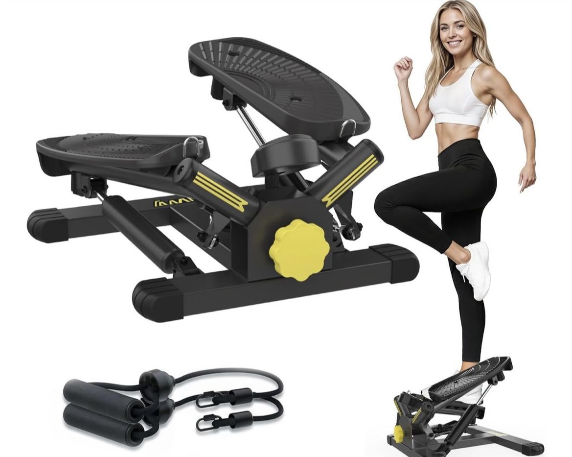 Stepper Machine with Resistance Bands, Mini Stepper with 300LBS Weight Capacity, Twist Stepper for Full Body Workout, Adjustable Step Height, Smooth a
