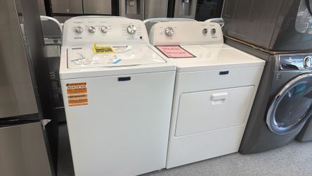 New scratch and dent Maytag washer and dryer set. 1 year manufacturing warranty