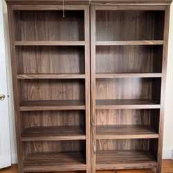 Set Of 2 Brown Wood Bookshelves 