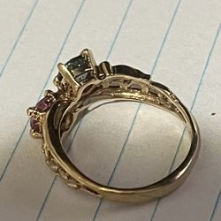 Estate 0.86ct Sapphire 13k Gold Open Floral Bypass Band Ring 3.1 Grams 