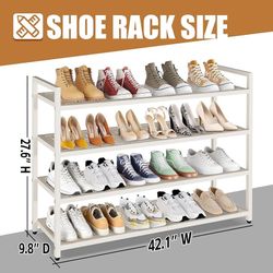 4-Tier Shoe Rack, Large Capacity Metal Free Standing Shoes Rack, Sturdy and Durable Shoe Organizer, Shoe Shelf for Closet, Entryway, Bedroom, for 24-2