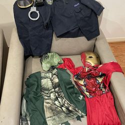 Boys Halloween Costumes: Police Officer, size 3/4T     -Incredible Hulk, size Medium  -Transformer, size Medium 