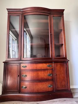 Cherry Wood China Cabinet with Hutch