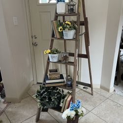 Farmhouse Ladder Staged With Decor 