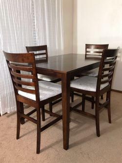 Nice Pub Height Style Espresso Wood Dining Table & 4 Chairs Set