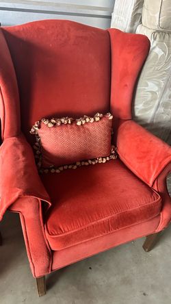 Mid-Century Vintage Chair Wingback Arm Reading Fireside +Pillow