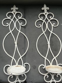 2 White Iron Rustic Farmhouse Style Candle Holders