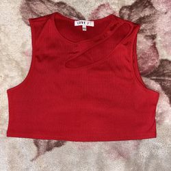 LOVE J. Red Ribbed Cutout Crop Top Size L