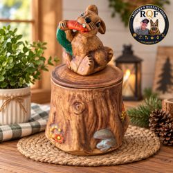 Vintage Bunny Cookie Jar – Ceramic Woodland Kitchen Decor $15