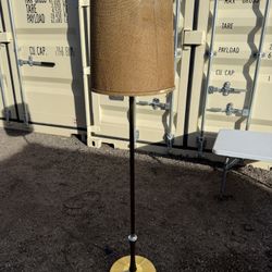Mid Century Modern Walnut & Brass Floor Lamp w/ Shade
